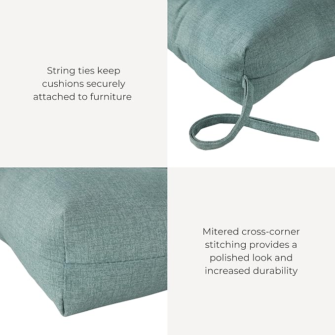 Outdoor Tufted High-Back Chair Cushions, One-Piece Hinged Seat and Back Design, Reversible with 4 Ties, Durable Polyester Fabric, Recycled Fiber Fill - Set of 2, Seaglass