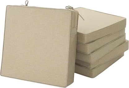 Outdoor Chair Cushions, Water-Resistant & Fade-Resistant, Patio Furniture Square Seat Replacement Chair Pads with Ties, Removable Cover, Non-Slip Bottom, Set of 6, 22 x 22 Inch, Natural