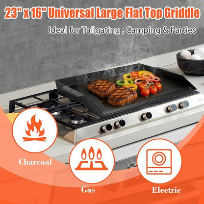 Cast Iron Griddle for Gas Grill and Stove Top, 23" x 16" Universal Flat Top Plate, X-Shaped Reinforced Ridges, Nonstick Coating Large BBQ Flat Top Plate for Camping, Parties