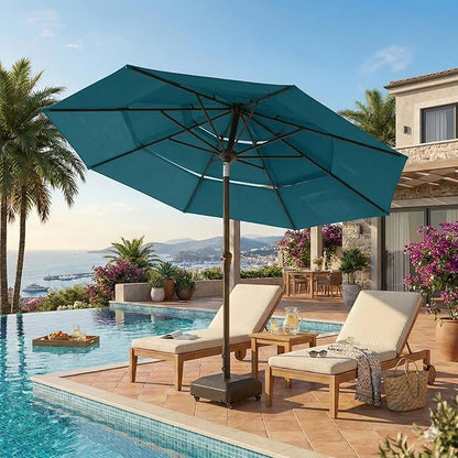 10ft Patio Umbrella, 3 Tier Outdoor Market Table Umbrellas with 8 Fiberglass Ribs and Push Button Tilt, Windproof, Vented Canopy, UV Protection for Deck, Pool, Backyard