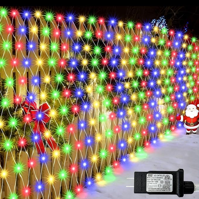 510 LED Christmas Net Lights, 28ft x 5ft Mesh Lights Outdoor Clear Wire 8 modes, Waterproof Connectable String Lights Plug in for Xmas Tree Bushes Garden Holiday Party Decorations - Multicolor