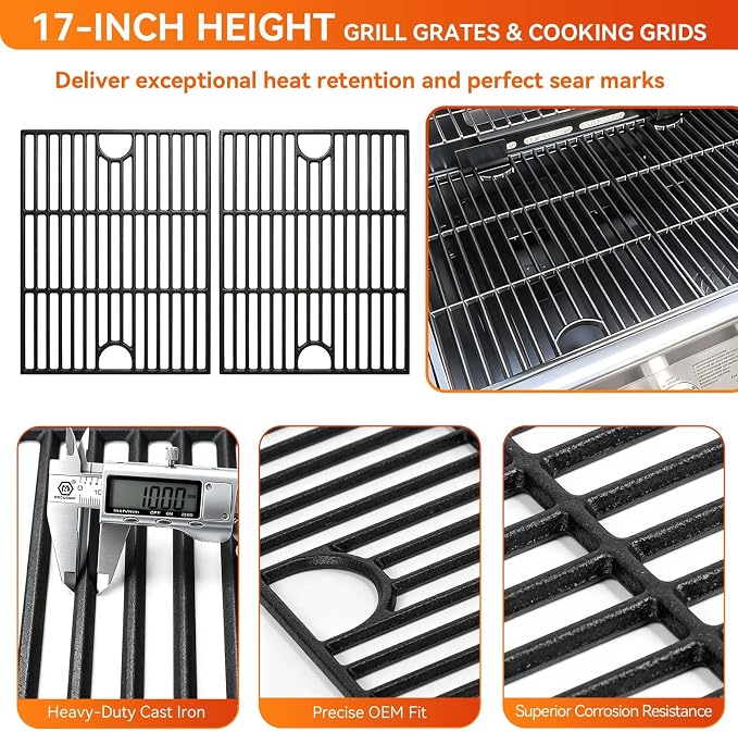 17 Inch Grill Grate for Nexgrill 4 Burner 720-0830H 720-0670A 720-0783E 720-0958A 5 Burner 720-0888N, Cast Iron Cooking Grids for Kenmore 415.16106210 Expert Grill 720-0789H 720-0789C Replacement Part