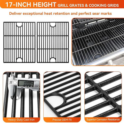 17 Inch Grill Grate for Nexgrill 4 Burner 720-0830H 720-0670A 720-0783E 720-0958A 5 Burner 720-0888N, Cast Iron Cooking Grids for Kenmore 415.16106210 Expert Grill 720-0789H 720-0789C Replacement Part