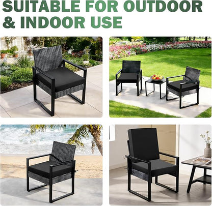 Outdoor Chair Cushions Set of 2, 22x22x3 Inch Waterproof & Fade Resistant Patio Furniture Seat Cushions with Ties, Square Outdoor Dining Chair Cushions for Lawn, Garden, Deck & Yard, Black