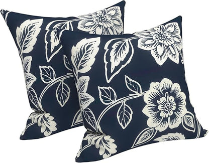 LVTXIII 2 Pack Outdoor Throw Pillow Covers for Patio Furniture, 16x16 Inch Square Pillow Case, Water-Repellent Cushion Covers for Garden, Porch, Sofa, Elegant Vines Navy