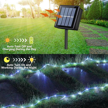 QITONG Solar Rope Lights Outdoor Waterproof, 66ft 200 LED String Lights, 8 Modes Fairy Lights in Clear Thin Tube (White)
