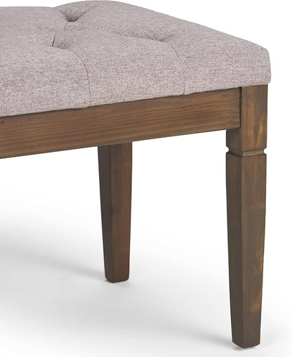SIMPLIHOME Carmel 32" Wide Solid Acacia Wood Outdoor Chair in Sand Drift | Traditional tufted ottoman bench with carved legs; perfect footstool, footrest or bench for bedroom or entryway.