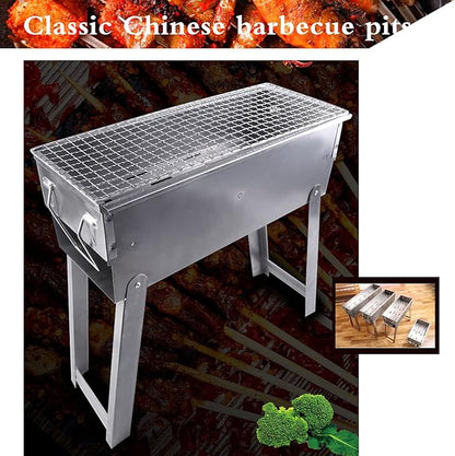 Charcoal Grill Portable BBQ Grill with Legs, Grill Folding Barbecue Grill Charcoal Shish Kebab Grill Stainless Steel Camping Grill for Outdoor Picnic, Patio, Backyard & Camping