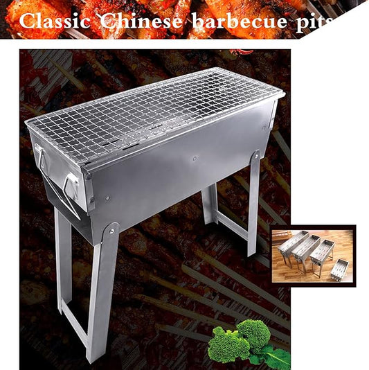 Charcoal Grill Portable BBQ Grill with Legs, Grill Folding Barbecue Grill Charcoal Shish Kebab Grill Stainless Steel Camping Grill for Outdoor Picnic, Patio, Backyard & Camping