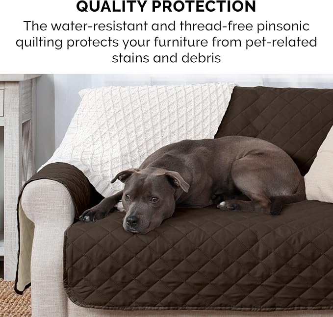 Furhaven Water-Resistant & Reversible Sofa/Couch Cover Protector for Dogs, Cats, & Children - Two-Tone Pinsonic Quilted Living Room Furniture Cover - Espresso/Clay, Sofa
