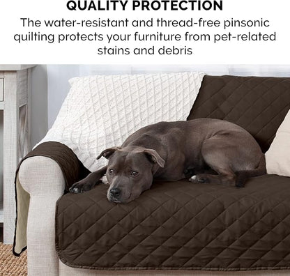Furhaven Water-Resistant & Reversible Sofa/Couch Cover Protector for Dogs, Cats, & Children - Two-Tone Pinsonic Quilted Living Room Furniture Cover - Espresso/Clay, Sofa