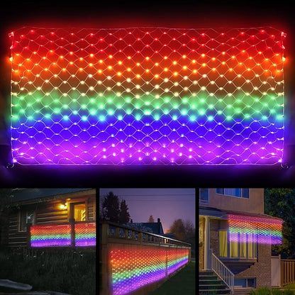 Leisure world Rainbow Pride Flag Lights 384 LEDs – 6.6ft x 3.3ft Waterproof Net Light with 8 Modes for Yard, Garden, Pride Month & Party Decor