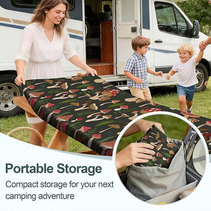 Picnic Table Cover Bench Covers Camping Essentials Tablecloth | Waterproof Vinyl for Outdoor, Windproof Elastic Fitted Edges, RV BBQ Accessories Must Haves, Storage Bag Included
