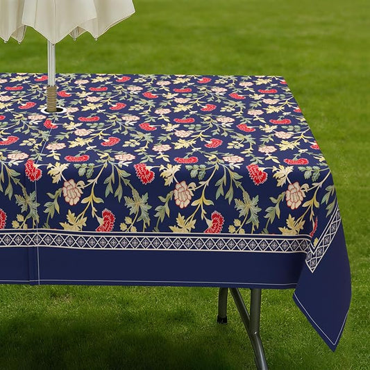 Outdoor Tablecloth with Umbrella Hole Elegant Zipper Patio Table Cloth for Outdoor Patio Garden Yard Decor