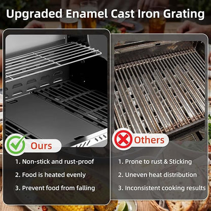 COWSAR 4-Burner Gas Grill, 42000 BTU BBQ Grill, Stainless Steel Barbecue Grill with Side Burner, Enameled Cast Iron Grill, Pull-Out Oil Tray, Suitable For Outdoor, Backyard Barbecues