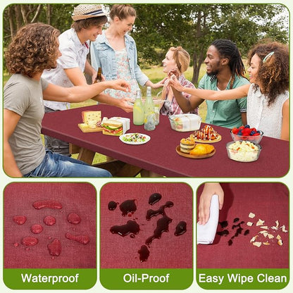Picnic Table and Bench Cover Set, Waterproof Fitted Elastic Cloth | Portable Camping Essentials With Built-In Storage Pocket And Waterproof Fabric For Outdoor RV Or Picnic Table Use