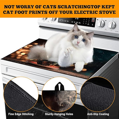 Christmas Multi-Design Stove Cover for Glass/Electric Stoves - 3-in-1 Heat-Resistant Protector Mat, Non-Slip Drying Rack 28"x20"