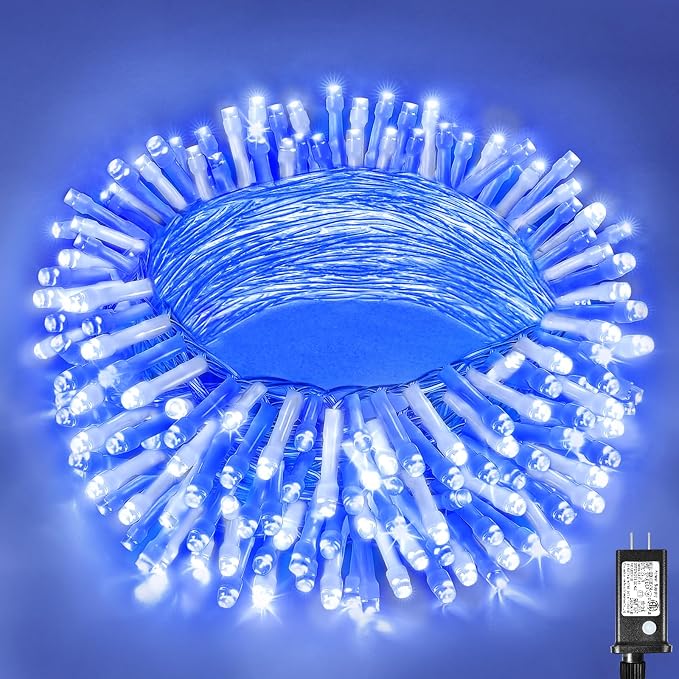 100 LED Christmas Lights Outdoor, 33ft Christmas String Lights for Bedroom 8 Modes Waterproof Plug in Twinkle Fairy Light for Indoor Outside Bedroom Home Party Decoration, Blue&White
