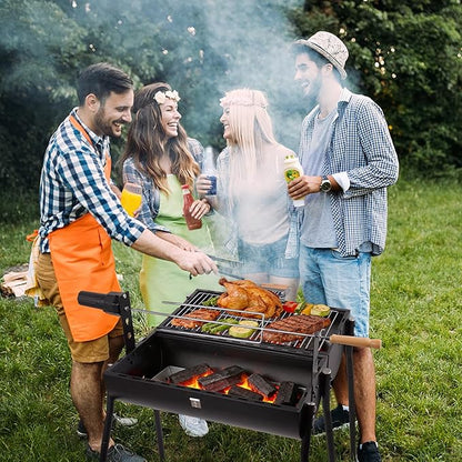 Double-sided Charcoal Grill with Thermometer, Portable Smoker Grill for BBQ Travel Camping and Beach