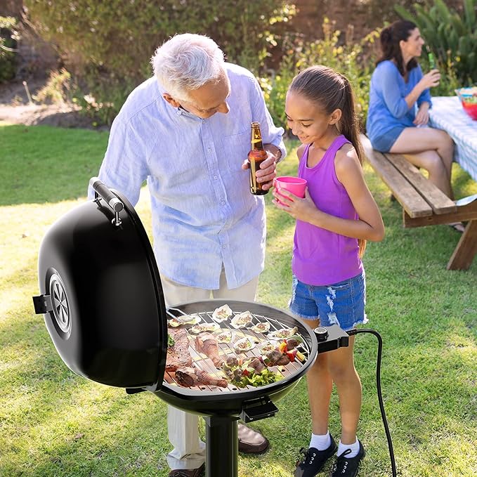 Giantex Electric Grill Indoor Outdoor, 1600W Portable Barbecue Grill with Removable Non-Stick Grilling Rack, Adjustable Temperature, Oil Drip Tray, for Picnic Camping Backyard Cooking (Black)