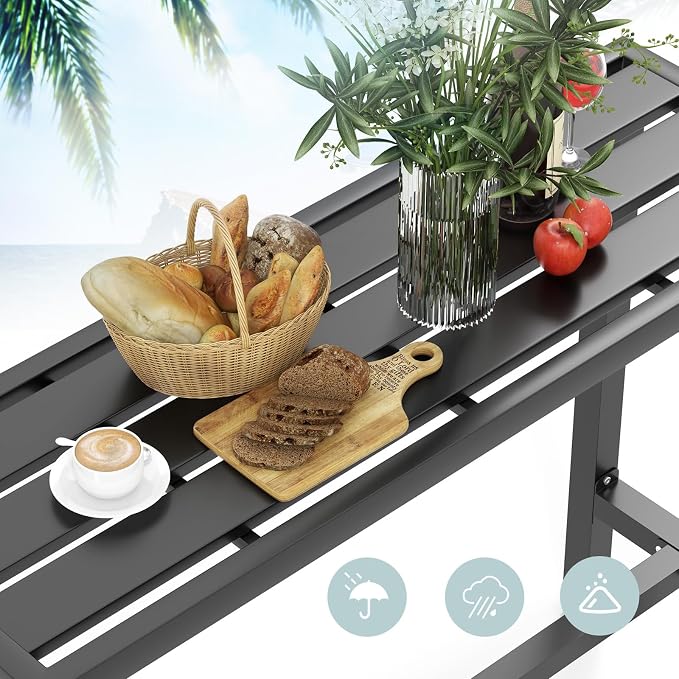 COSTWAY Outdoor Bar Table 55-inch Wide, Narrow Counter Height Dining Table with Waterproof Top and Heavy-Duty Metal Frame, Rectangular Pub Table for Garden Patio Backyard Poolside, Black | with Waterproof Top and Heavy-Duty Metal Frame, Rectangular Pub...