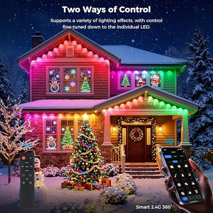 CDN House's Permanent Outdoor Lights, 150FT RGB+IC Outdoor Decor, 111 Scene Modes, 90 LED Lights with Smart APP & Remote Control, IP65 Waterproof, String Lights for Christmas Decorations