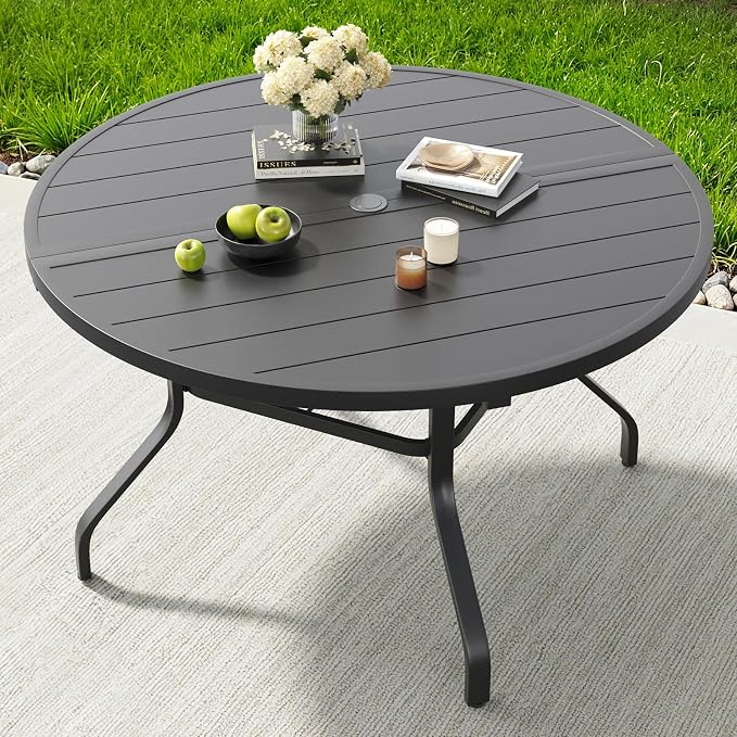 Round Outdoor Patio Dining Table, 47" Round Patio Table with 1.57" Umbrella Hole, Metal Outdoor Dining Tables for Patio, Graden, Backyard and Poolside