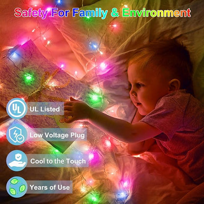 Christmas Tree String Lights 75FT 300 LED Multicolor | Dimmable, 12 Light Styles, Memory Timer, Waterproof, 29V Safe Low Voltage, Diamond-Faceted LED, Energy Efficiency