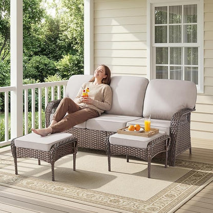 Belord Patio Chairs Set and 3-seat Sofa, Wicker Swivel Rocker Outdoor Chairs for Deck Yard and Poolside, 8 Piece Luxury Patio Furniture Set,Beige