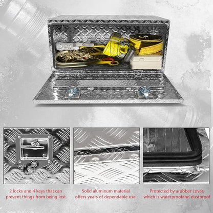 36" x 18" x 18" Truck Tool Box Pickup Truck Bed Toolbox Heavy Duty | Aluminum Underbody Truck Box Fit For RV Trailers Storage Organizer with Lock & Keys Silver