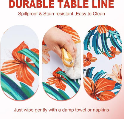 SquarePie Rectangle Outdoor Tablecloth with Umbrella Hole 60x84 inch,Water Resistant SpillProof Patio Zippered Table Cloth for Spring Summer Camping Garden Poolside Picnic BBQS,Palm Leaf Orange Flower