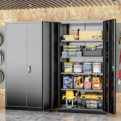INTERGREAT Metal Storage Cabinet, 72” H Storage Cabinet with 2 Doors and 4 Adjustable Shelves for Office, Home, Garage, Pantry (Assembly Required, Black)