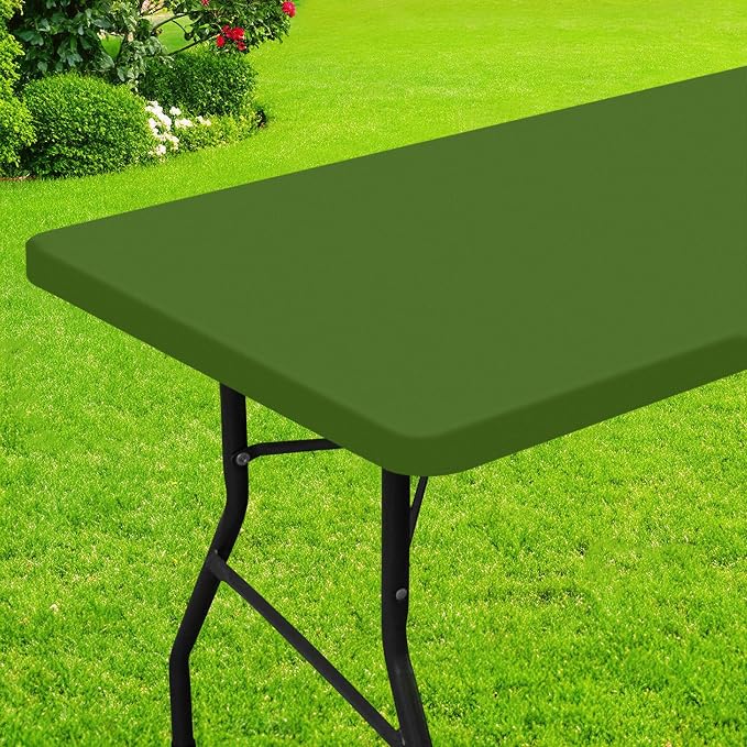 Smiry Rectangle Picnic Table Cloth, Waterproof Elastic Fitted Tablecloths for 5 Foot Tables, Washable Polyester Table Cover for Camping, Indoor and Outdoor (Olive Green, 30"x60")