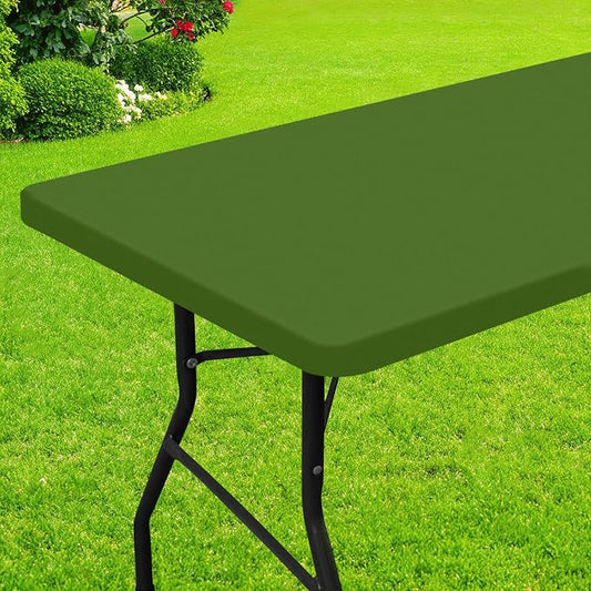 Smiry Rectangle Picnic Table Cloth, Waterproof Elastic Fitted Tablecloths for 5 Foot Tables, Washable Polyester Table Cover for Camping, Indoor and Outdoor (Olive Green, 30"x60")