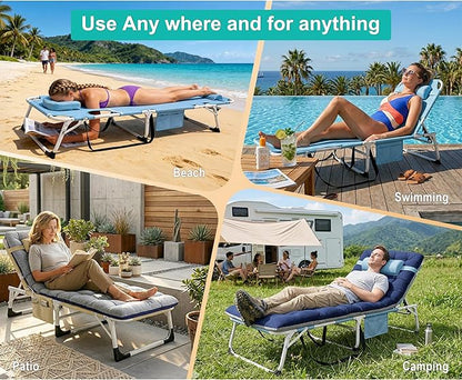 ABORON 4-in-1 Lounge Chair with Face & Arm Holes for Tanning, 440LB Heavy-Duty Folding Recliner with Plush Cotton Cushion, No Assembly Tri-Fold Guest Bed for Sunbathing, Poolside, Office Nap & Camping