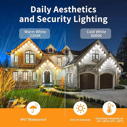 Permanent Outdoor Lights,100ft Smart Rainbow Eave Holiday Light IP67 Waterproof with 60 LED Lights for Christmas Halloween House Decorations, Compatible with Alexa, Google Assistant