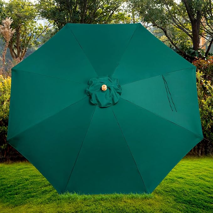 9ft Wooden Umbrella, Outdoor Patio Umbrella, Wood Market Umbrella, Patio Umbrella Wood Pole with Pulley Lift for Garden, Yard, Deck, Pool, Market