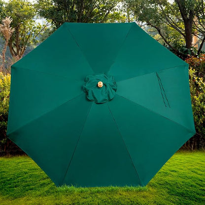 9ft Wooden Umbrella, Outdoor Patio Umbrella, Wood Market Umbrella, Patio Umbrella Wood Pole with Pulley Lift for Garden, Yard, Deck, Pool, Market