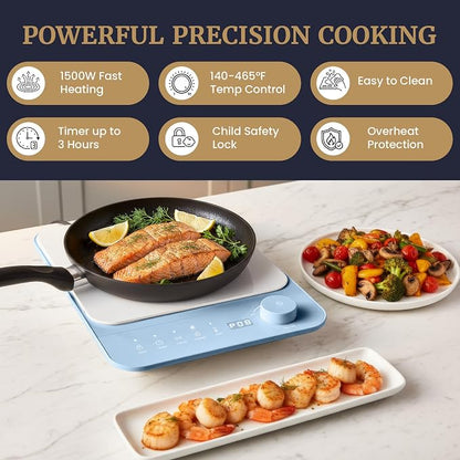 Elite Gourmet Slim Portable Induction Cooktop, 1500W, 10 Power Levels | Digital touch controls, precise 140°F-465°F range, built-in timer & child lock, 2in countertop design