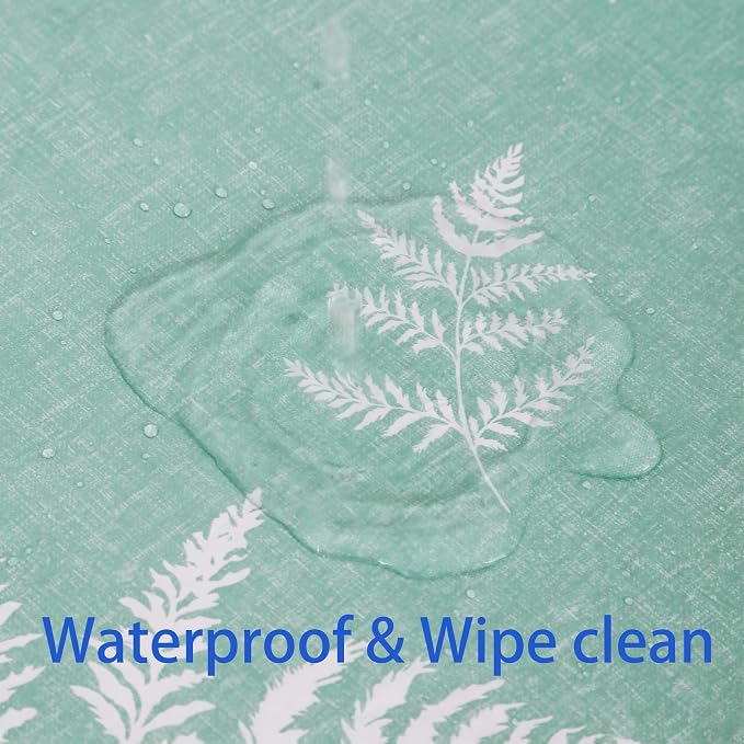 Heavy Duty Vinyl Tablecloth with Flannel Backing Waterproof Oil-Proof Plastic Table Cloth Stain-Resistant Wipeable Rectangle or Square Table Cover for Indoor and Outdoor (Mint Leaf, 60X102 Inch)