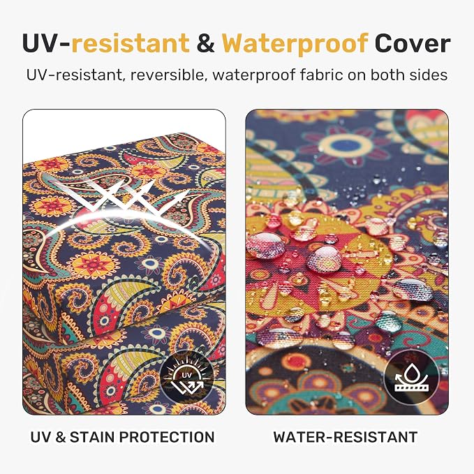 UNIKOME Outdoor Chair Cushions Pack of 4, Water Resistant Patio Cushions with Ties, High Density Sponge Filling Square Corner Seat Cushions for Outdoor Furniture, 18.5"*16"*3", Palmira Paisley