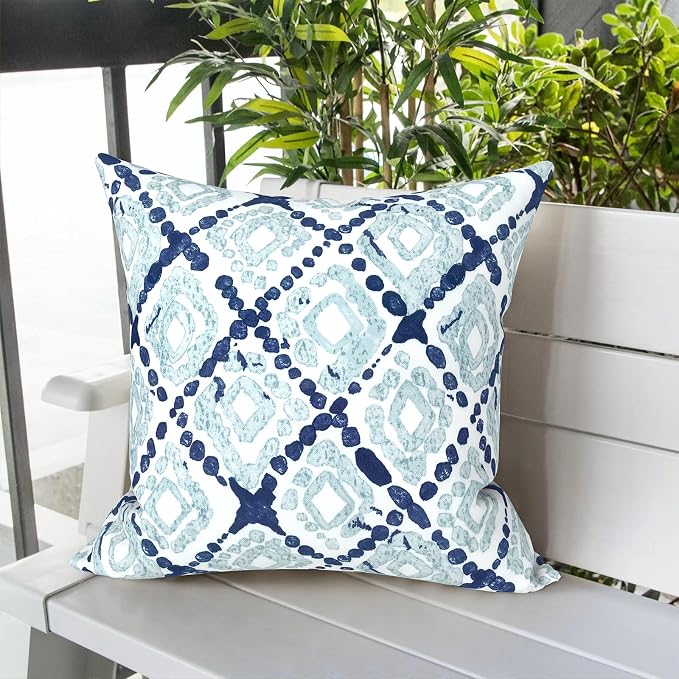 LVTXIII Outdoor Pillow Covers 20x20 Inch, 2 Pack Large Square Throw Pillow Cases, Fade-Resistant Cushion Covers for Patio Furniture Sofa, Garden Porch, Boho Geometry Blue