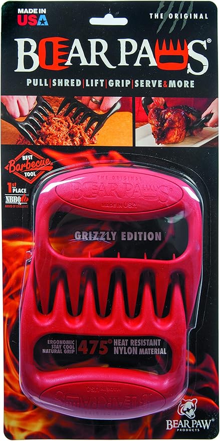 Bear Paws Meat Claws - The Original BBQ Meat Shredder Claws for Pulled Pork, USA Made - Easily Lift, Shred, Pull and Serve Pork, Chicken, Brisket and Turkey - Valentine’s Day Gifts for Men (Red)