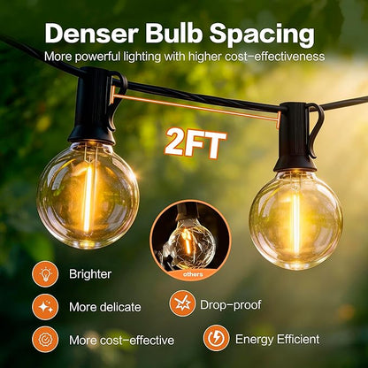 Outdoor String Lights 50FT with 25+2 G40 LED Bulbs, Shatterproof & Waterproof Patio Lights, Connectable Globe String Lights for Backyard Porch Deck Bistro Garden Party