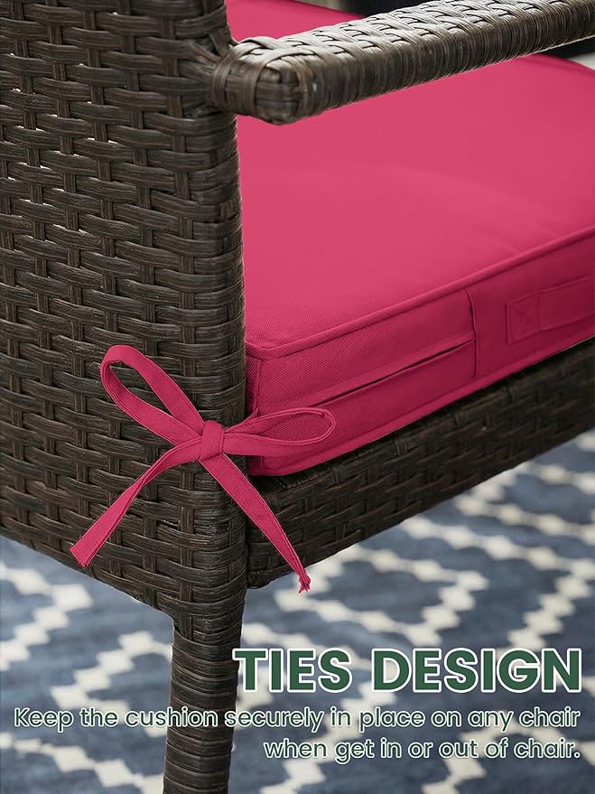 Outdoor Chair Cushion 17 x 16 x 3 Inches Patio Furniture Outdoor Waterproof Seat Cushion, Patio Chair Cushion with Handles and Ties, Square Dining Chair Cushion Set of 2, Pink