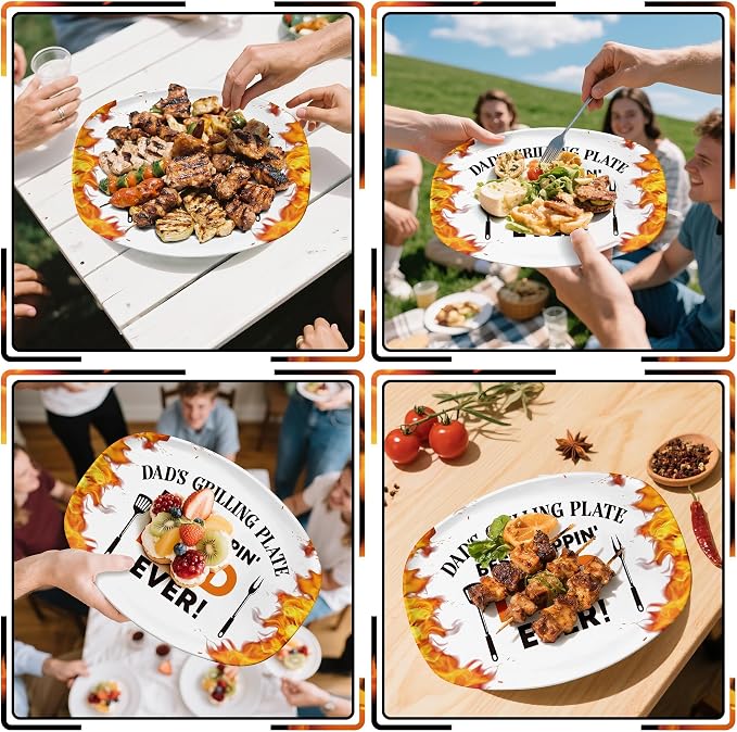R HORSE Melamine Grill Platter Gift for Dad, BBQ White Oval Serving Tray | Christmas Birthday Gift for Dad, Men, Father, Ideal for Appetizer, Dessert, Salad, Outdoor Indoor Cooking Party