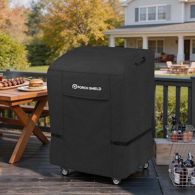 Porch Shield 34W x 24D x 46H inch Premium Gas Grill Cover Up to 32 inch, Waterproof and Fade Resistant 600D BBQ Covers for Weber, Brinkmann, Char-Broil and More, Black