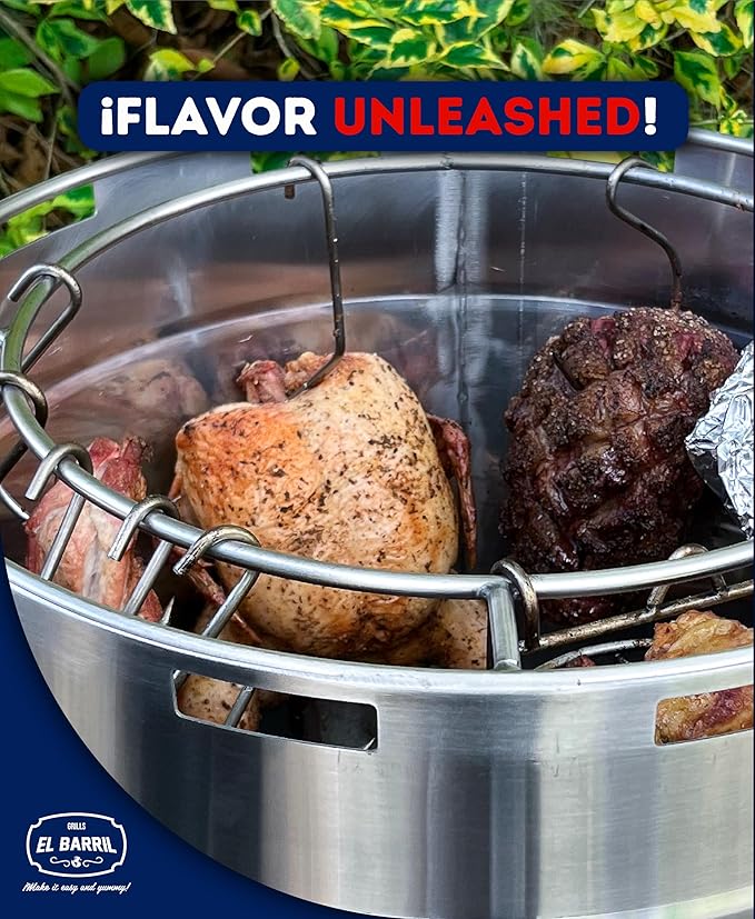 EL BARRIL 60LBS Lite Large Barrel Smoker Grill – Juicy, Even BBQ Every Time, 430 Stainless Steel, Vertical Charcoal Barrel Grill and Rust-Resistant Design, Perfect for Family, Parties & Outdoor