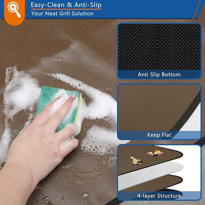 Under Grill Mat for Outdoor Grill, Anze 4-Layer Fireproof Deck Protector Double-Sided Fire-Resistant Patio Floor Matt Oilproof Waterproof BBQ Fireplace Pad 36 x 48 inch, Brown
