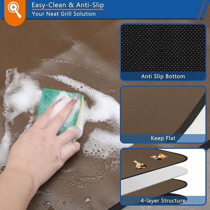 Under Grill Mat for Outdoor Grill, Anze 4-Layer Fireproof Deck Protector Double-Sided Fire-Resistant Patio Floor Matt Oilproof Waterproof BBQ Fireplace Pad 24 x 42 inch, Brown